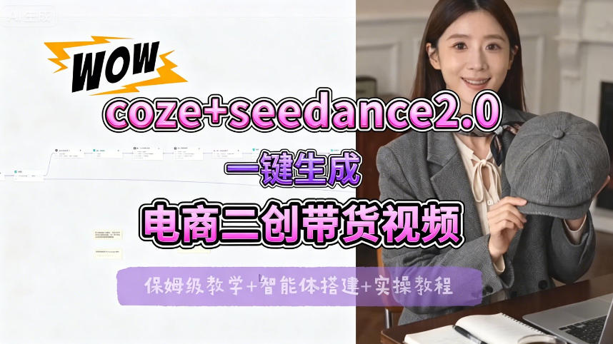 【Coze工作流搭建实操教程】seedance2.0+coze一键生成电商二创带货视频，全流程保姆级教学-财阁