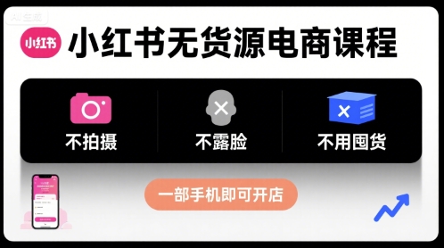 小红书无货源电商课程，不拍摄不露脸不用囤货，一部手机即可开店-财阁