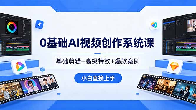 0基础AI视频创作系统课，基础剪辑+高级特效+爆款案例，小白直接上手-财阁