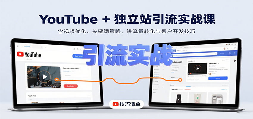 YouTube+独立站引流实战课：含视频优化、关键词策略，讲流量转化与客户开发技巧-财阁