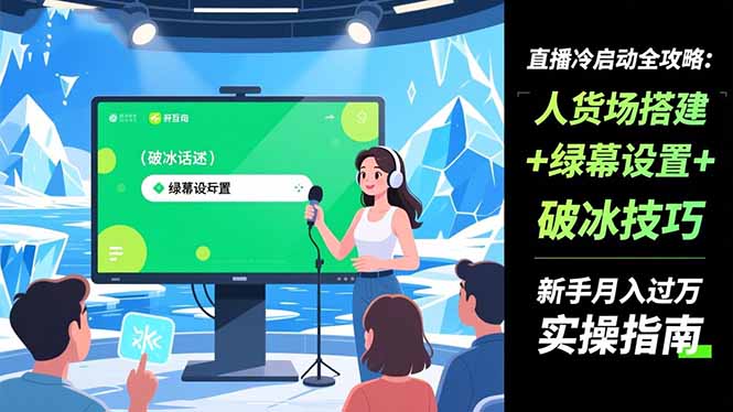 直播冷启动全攻略:人货场搭建+绿幕设置+破冰技巧，新手月入过万实操指南-财阁