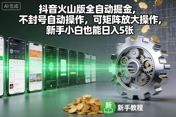 抖音火山版全自动掘金，不封号自动操作，可矩阵放大操作，新手小白也能日入5张【揭秘】-财阁