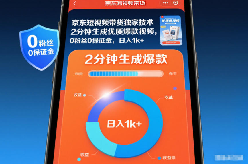 京东短视频带货独家技术，2分钟生成一条优质爆款视频，0粉丝0保证金，日入1k+【揭秘】-财阁