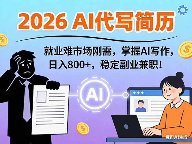 AI代写简历,超暴利,用万能模板月入1-3万实战教程,2026年市场刚需!-财阁