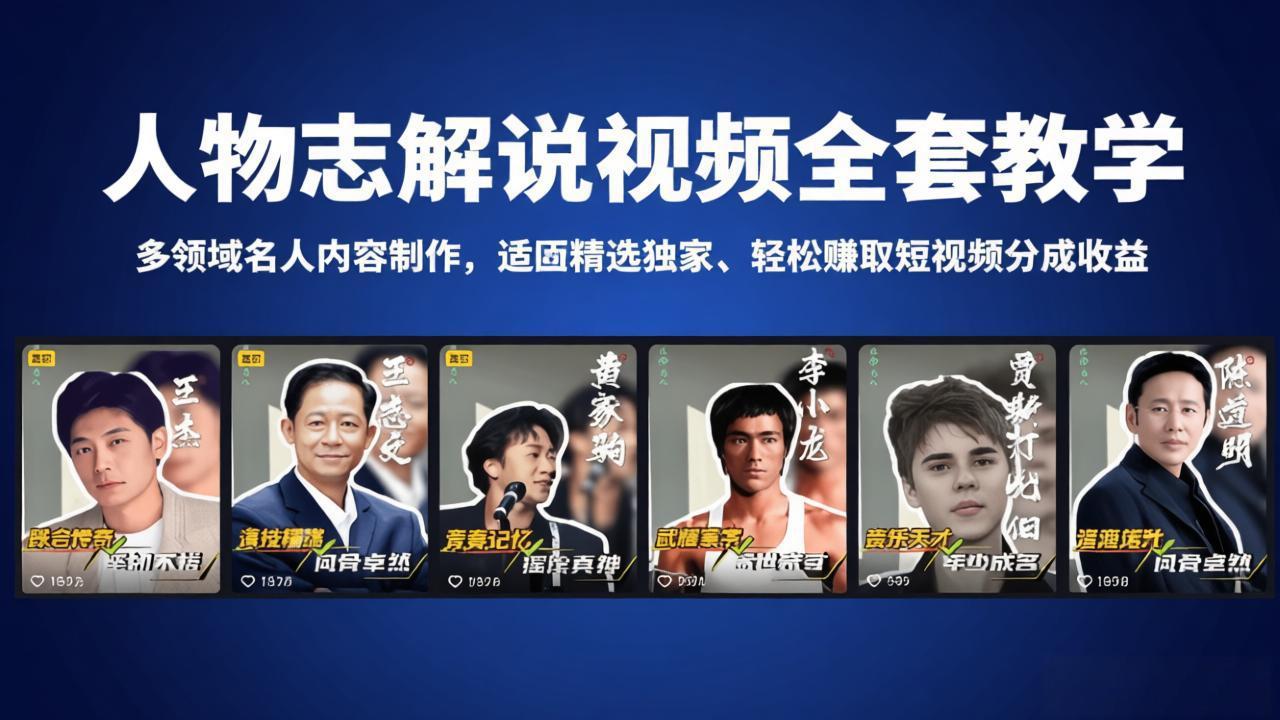 人物志解说视频全套教学，多领域名人内容制作，适配精选独家，轻松赚取短视频分成收益-财阁