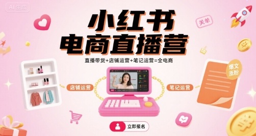 小红书电商直播营，直播带货+店铺运营+笔记运营=全电商-财阁