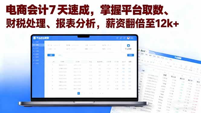 （16192期）电商会计7天速成，掌握平台取数、财税处理、报表分析，薪资翻倍至12k+-财阁