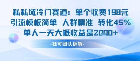 私域冷门赛道单个收费198米引流模板简单人群精准 45%的转化率单人一天大概收益多张-财阁