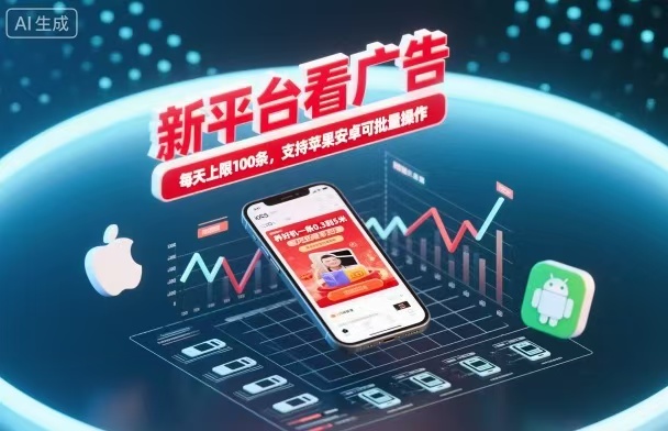 新台看广告，养好机一条5毛到5块，单机日入30到100，支持苹果安卓，可批量操作。-财阁