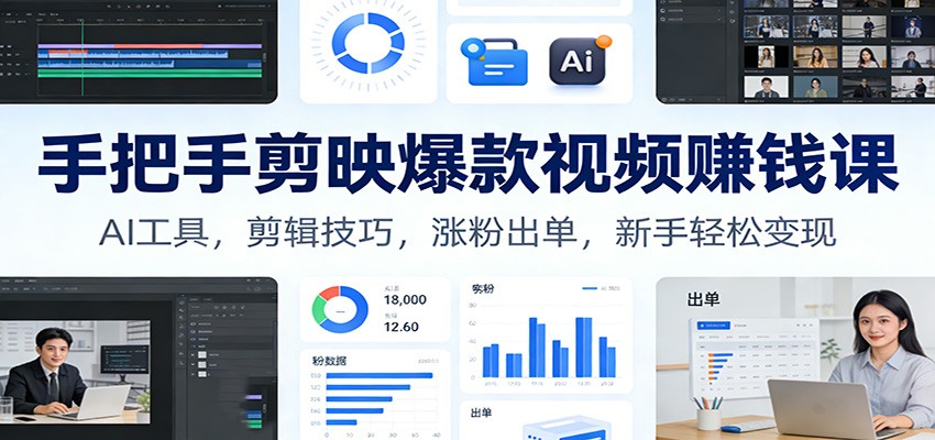 手把手剪映爆款视频赚钱课：AI工具，剪辑技巧，涨粉出单，新手轻松变现-财阁