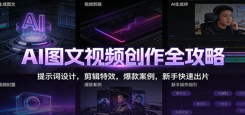 AI图文视频创作全攻略：提示词设计，剪辑特效，爆款案例，新手快速出片-财阁