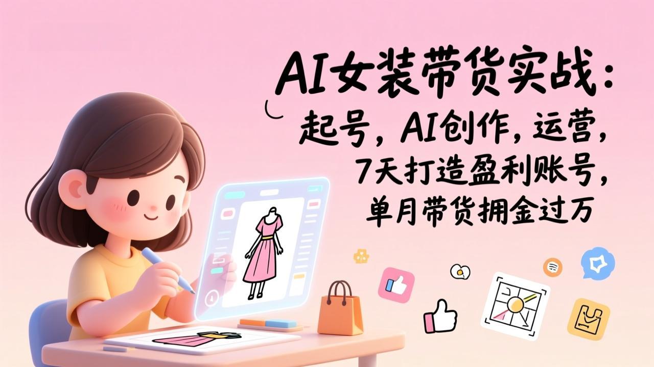 AI女装带货实战：起号，AI创作，运营，7天打造盈利账号，单月带货佣金过万-财阁