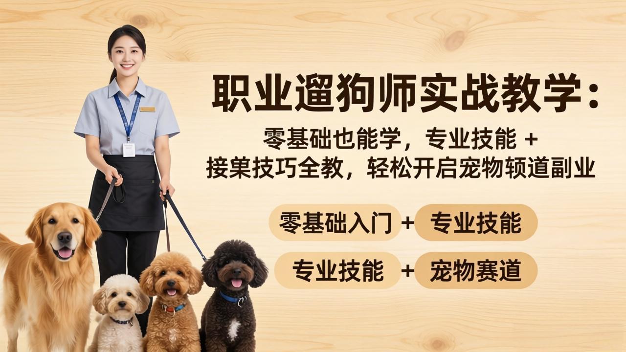 职业遛狗师实战教学：零基础也能学，专业技能 + 接单技巧全教，轻松开启宠物赛道副业-财阁