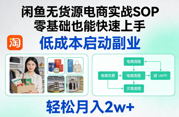 闲鱼无货源电商实战SOP，零基础也能快速上手，低成本启动副业，轻松月入2w+-财阁