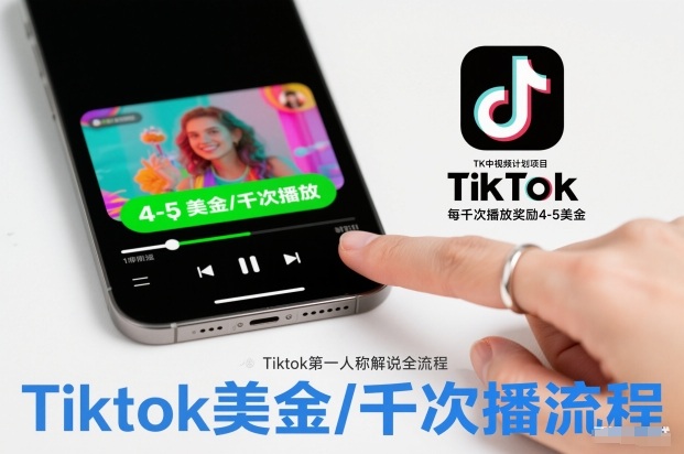 TK中视频计划项目，Tiktok第一人称解说流程，每干次播放奖励4-5美金-财阁