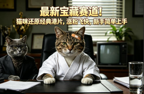 最新宝藏赛道！猫咪还原经典港片，涨粉飞快，新手简单上手-财阁