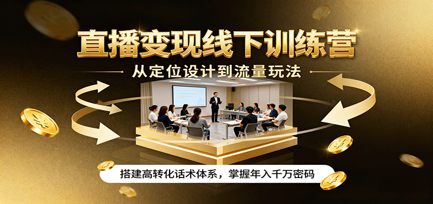 直播变现线下训练营，从定位设计到流量玩法，搭建高转化话术体系，掌握年入千万密码-财阁
