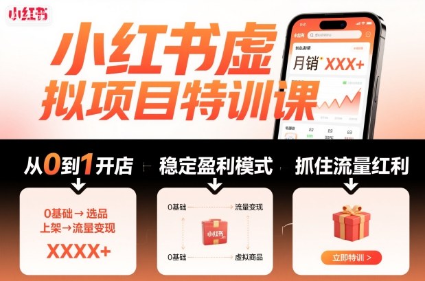 小红书虚拟项目特训课，帮你从0到1打造稳定盈利的店铺，抓住流量红利(更新9月)-财阁