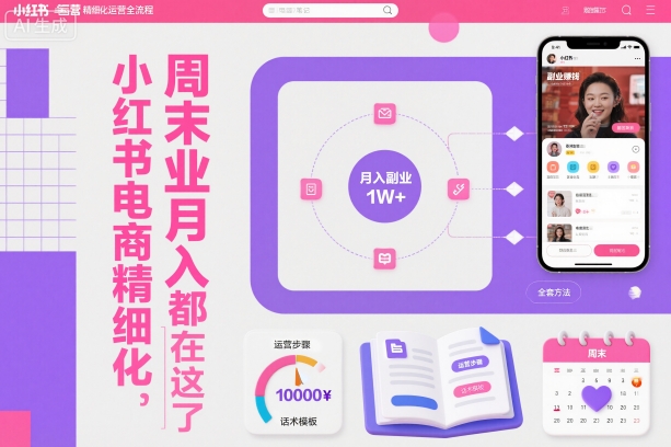 小红书电商精细化运营全流程，周末副业月入1W+，全套方法都在这了-财阁