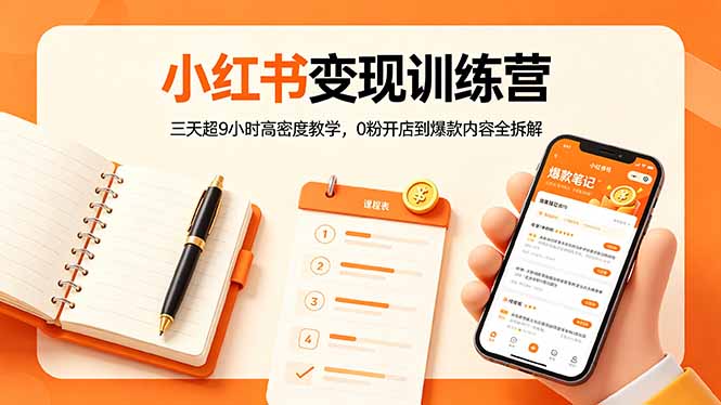 小红书变现训练营：三天超9小时高密度教学，0粉开店到爆款内容全拆解-财阁