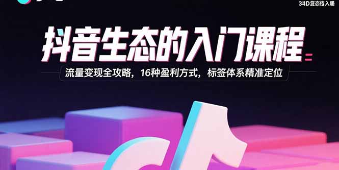 抖音生态的入门课程：流量变现全攻略，16种盈利方式，标签体系精准定位-财阁