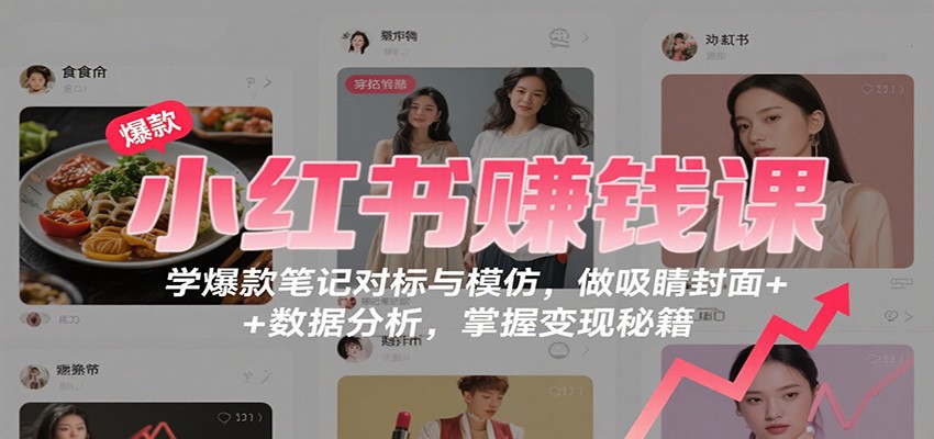 小红书赚钱课：学爆款笔记对标与模仿，做吸睛封面 + 数据分析，掌握变现秘籍-财阁