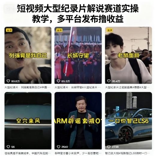 短视频大型纪录片解说赛道实操教学，多平台发布撸收益-财阁