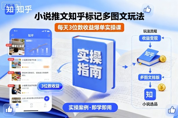 小说推文知乎标记多图文玩法，每天3位数收益爆单实操课-财阁