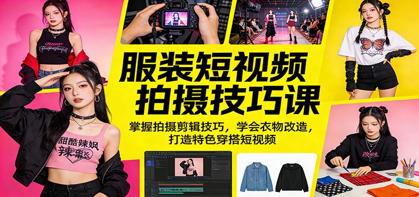 服装短视频拍摄技巧课：掌握拍摄剪辑技巧，学会衣物改造，打造特色穿搭短视频-财阁