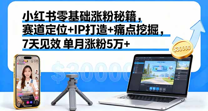 小红书零基础涨粉秘籍，赛道定位+IP打造+痛点挖掘，7天见效 单月涨粉5万+-财阁