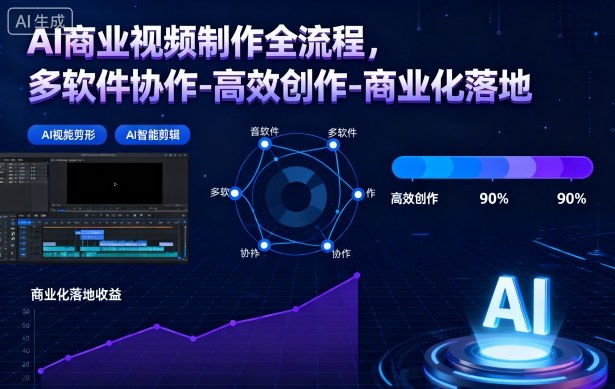 AI商业视频制作全流程，多软件协作-高效创作-商业化落地-财阁