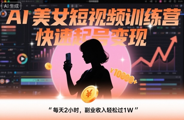 AI美女短视频训练营，快速起号变现，每天2小时，副业收入轻松过1W-财阁