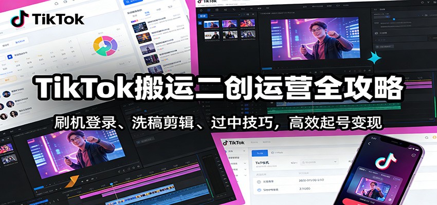 TikTok搬运二创运营全攻略：刷机登录、洗稿剪辑 、过中技巧，高效起号变现-财阁