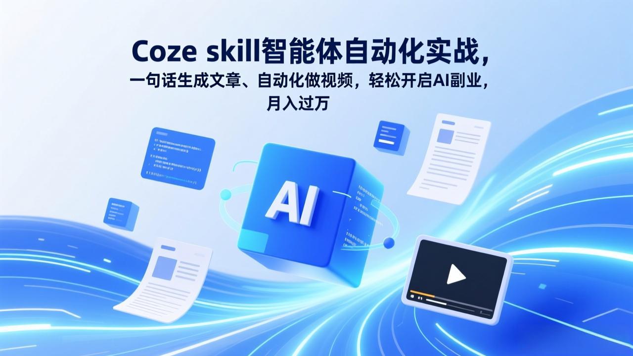 Coze skill智能体自动化实战,一句话生成文章、自动化做视频,轻松开启AI副业,月入过万-财阁