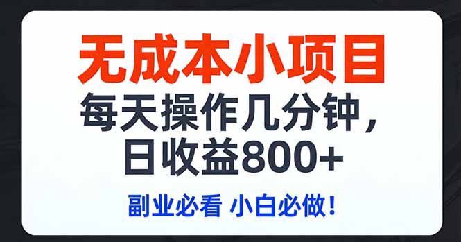 无成本小项目,每天操作几分钟,日收益800+ 副业必看 小白必做！-财阁