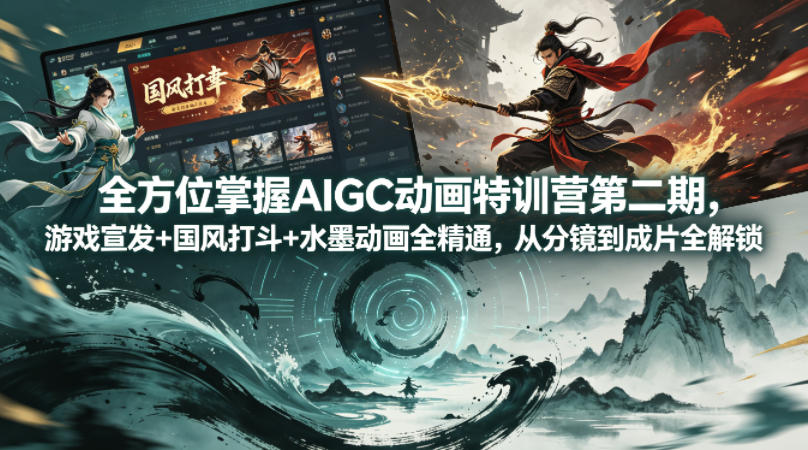 全方位掌握AIGC动画特训营第二期，游戏宣发+国风打斗+水墨动画全精通，从分镜到成片全解锁-财阁