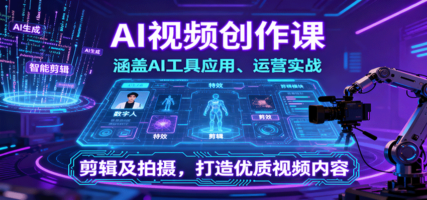 AI视频创作课，涵盖AI工具应用、运营实战、剪辑及拍摄，打造优质视频内容-财阁