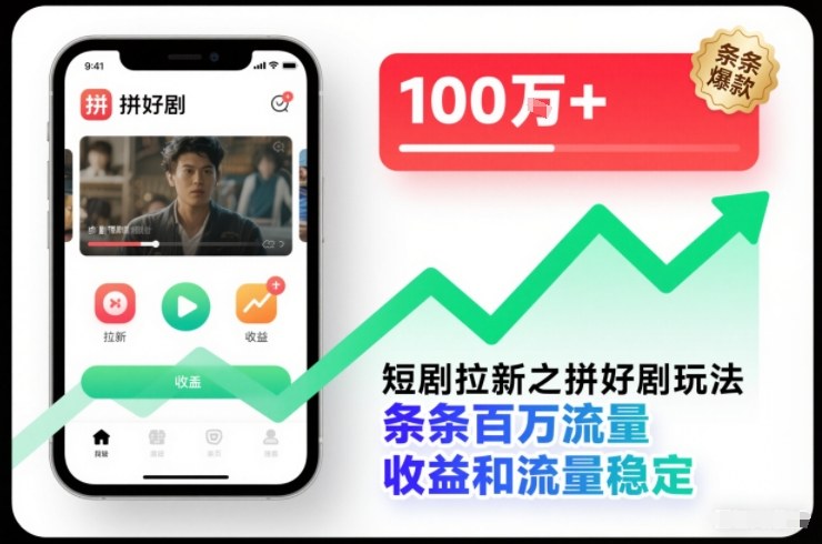 短剧拉新之拼好剧玩法，条条百万流量，收益和流量稳定-财阁