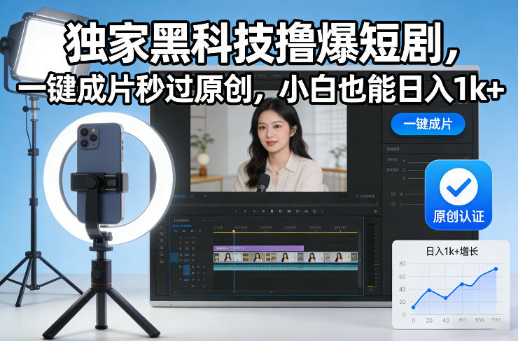独家黑科技撸爆短剧，一键成片秒过原创，小白也能日入1k+【揭秘】-财阁