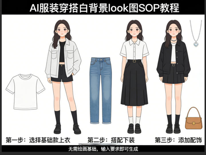 AI服装穿搭白背景look图SOP教程，不用会画画，提几句具体要求，AI就能还你一个奇迹-财阁