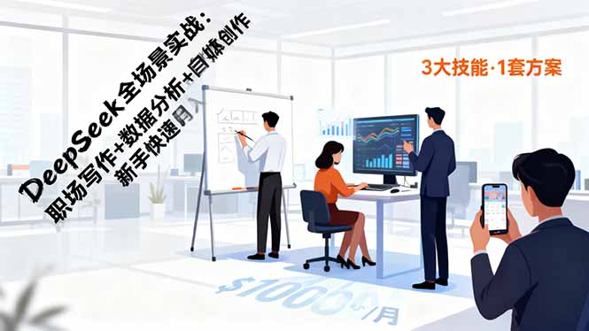 DeepSeek全场景实战：职场写作+数据分析+自媒体创作，新手快速月入过万-财阁