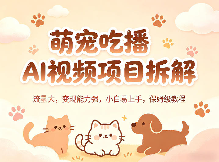 萌宠吃播AI视频项目拆解，流量大，变现能力强，小白易上手，保姆级教程-财阁