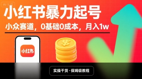 小红书暴力起号，小众赛道，0基础0成本，月入1w-财阁