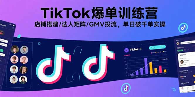 TikTok爆单训练营，店铺搭建/达人矩阵/GMV投流，单日破千单实操-财阁
