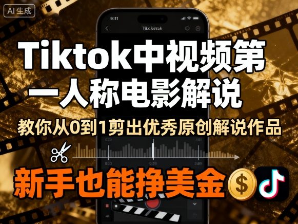 Tiktok中视频第一人称电影解说，教你从0到1剪出一个优秀的原创解说作品，新手也能挣美金-财阁