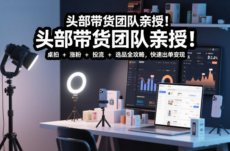 头部带货团队亲授！专业短视频实拍带货课：桌拍+涨粉+投流+选品全攻略，快速出单变现，月入2w+-财阁
