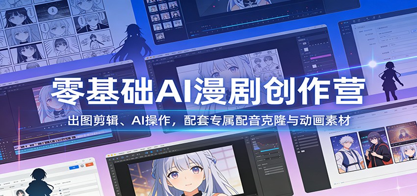 零基础AI漫剧创作营：出图剪辑、AI操作，配套专属配音克隆与动画素材-财阁
