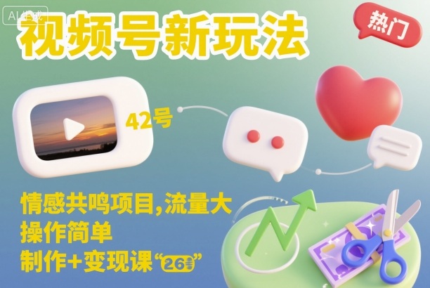 视频号新玩法，情感共鸣项目，流量大，操作简单，制作+变现课-财阁