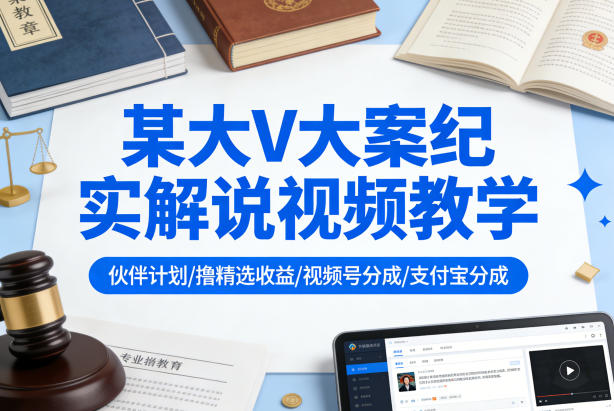 某大V大案纪实解说视频教学，可做伙伴计划、撸精选收益，视频号和支付宝分成计划均可-财阁