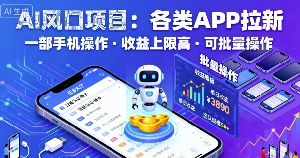 AI风口项目，各类APP拉新，一部手机就可以操作，收益上限高，可批量操作-财阁